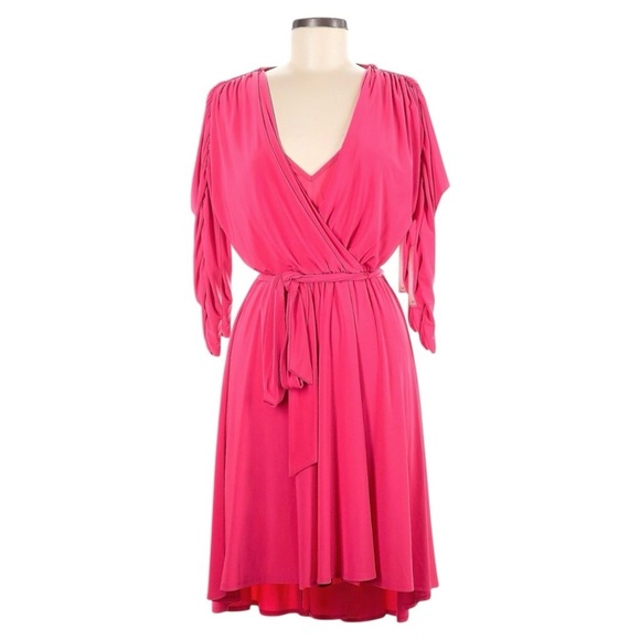 Eliza J Wrap Dress 6 NWT Pink Comfy Colorful Tie Waist Draped Soft & Stretchy - Picture 1 of 9